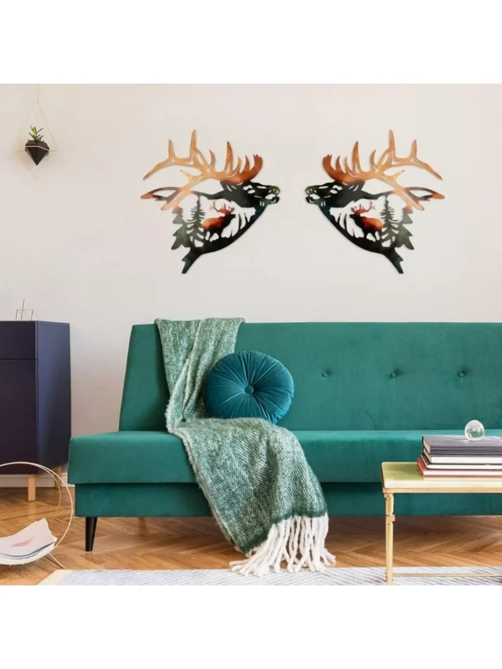 Rustic Elk Wall Art Set of 2 - Metal Deer Decor for Cabin, Home & Bedroom